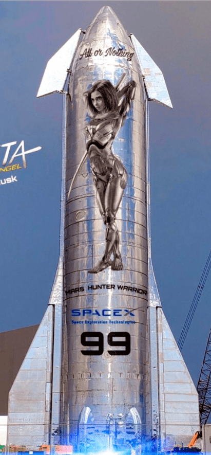  Elon Musk has shared a photo that appears to show a SpaceX rocket emblazoned with an image of a half-naked woman