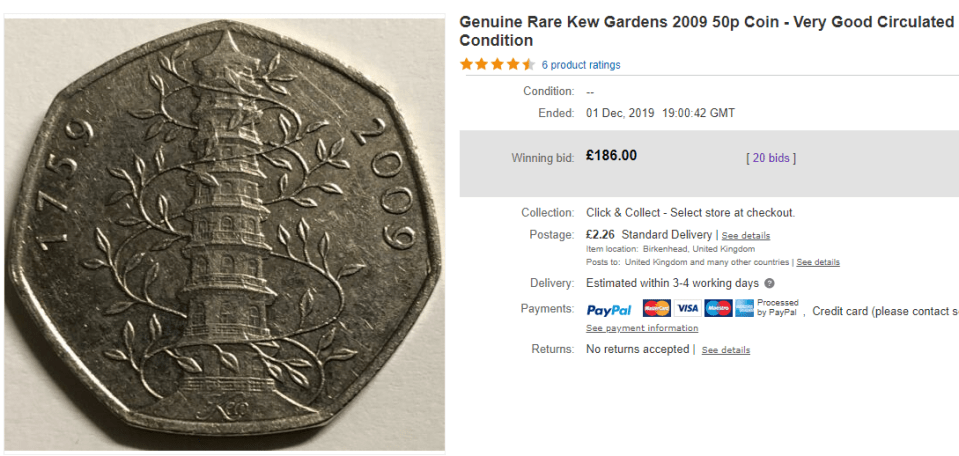  The coin was listed for £9.99 but the price was pushed up by a bidding war