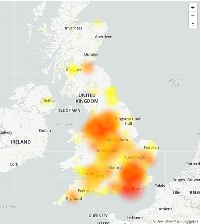  The outage affected customers across the UK