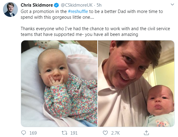  Chris Skidmore "celebrated" losing his job