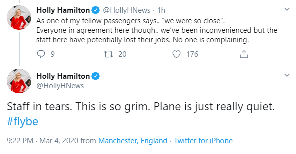  BBC journalist Holly Hamilton saw Flybe staff in tears