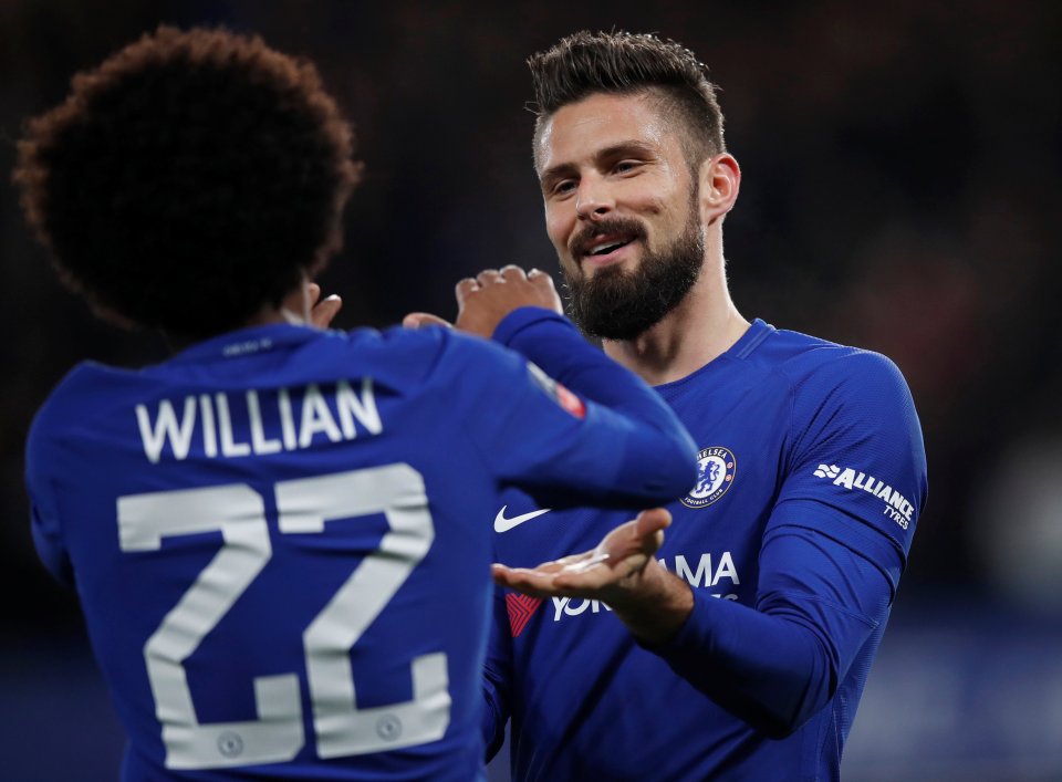  Olivier Giroud and Willian are among the Chelsea stars out of contract in the summer