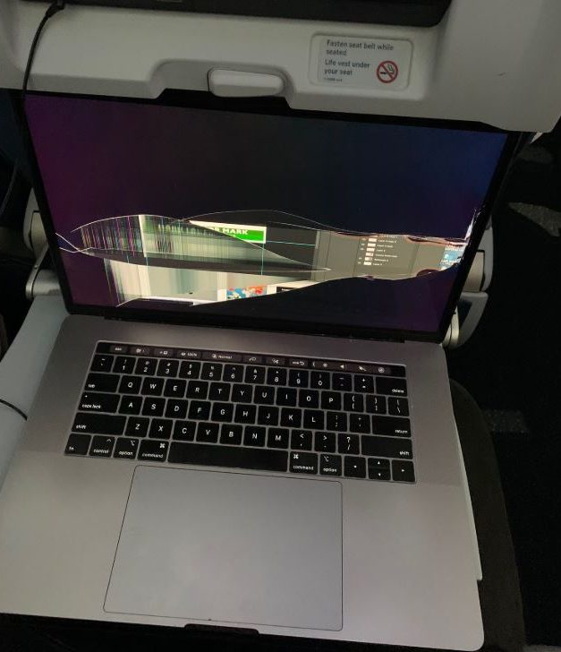  A passenger's Apple MacBook Pro was destroyed when the person in front reclined onto it