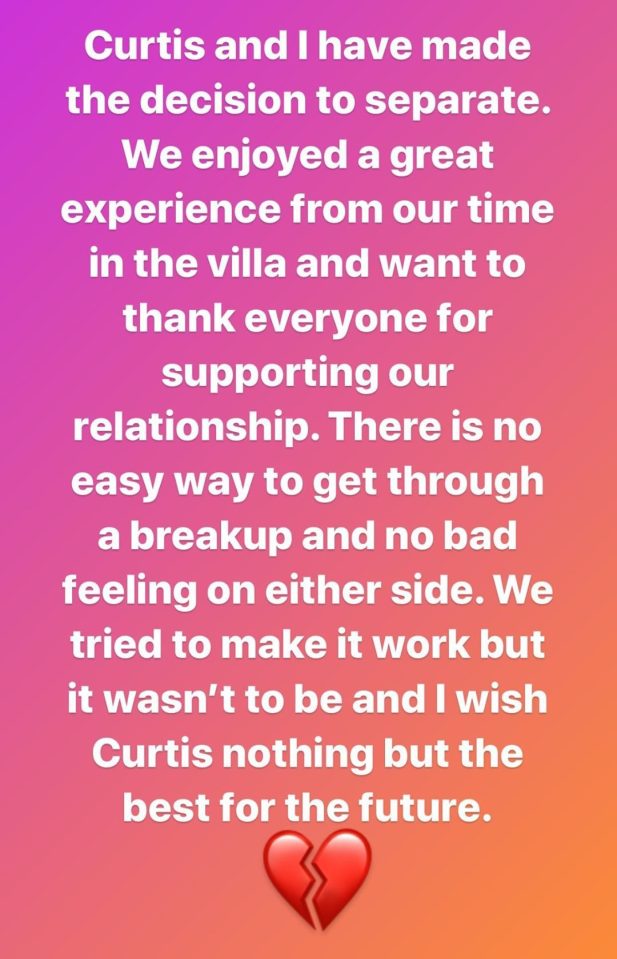  Maura announced she and Curtis had split on Instagram on Monday