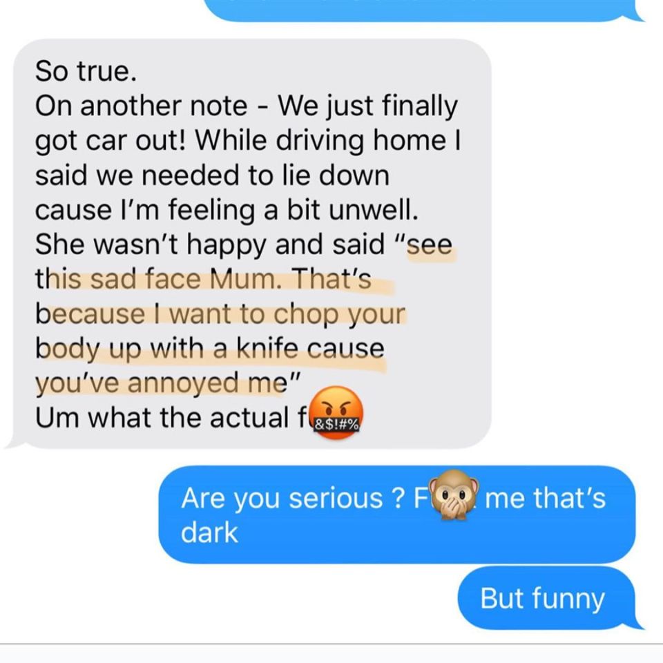 The mum immediately texted her husband after her daughter came out with the odd remark