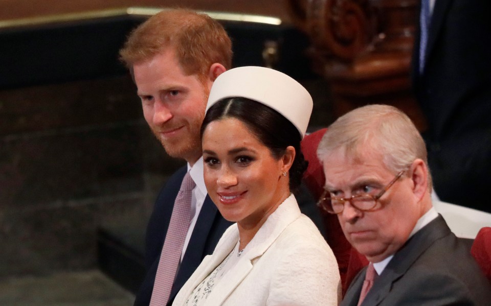  Prince Andrew is seen at last year's Commonwealth Service at Westminster Abbey with Meghan Markle and Prince Harry