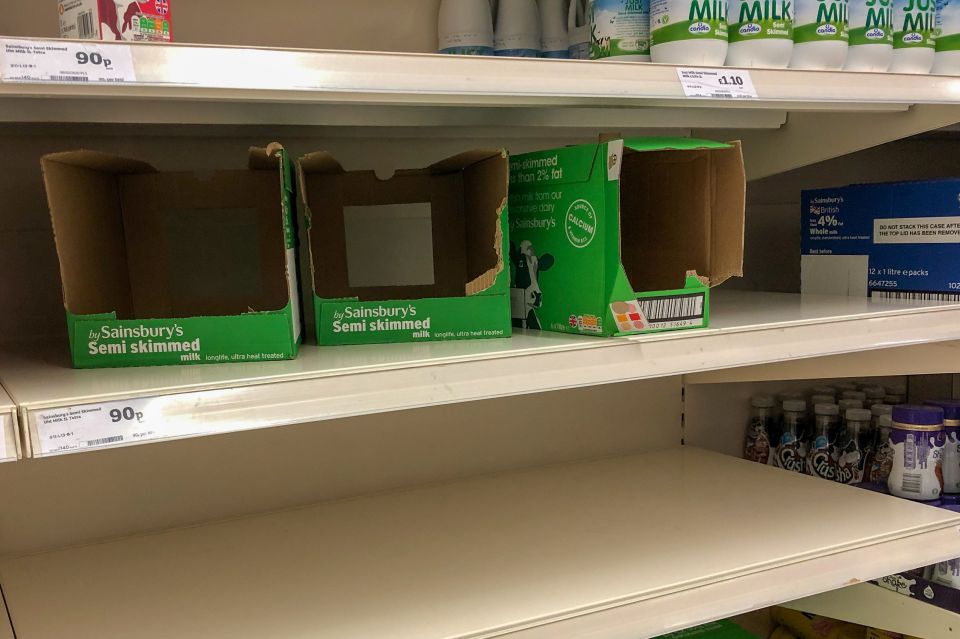  A Sainsbury's supermarket in Cambridge had a shortage of long-life milk