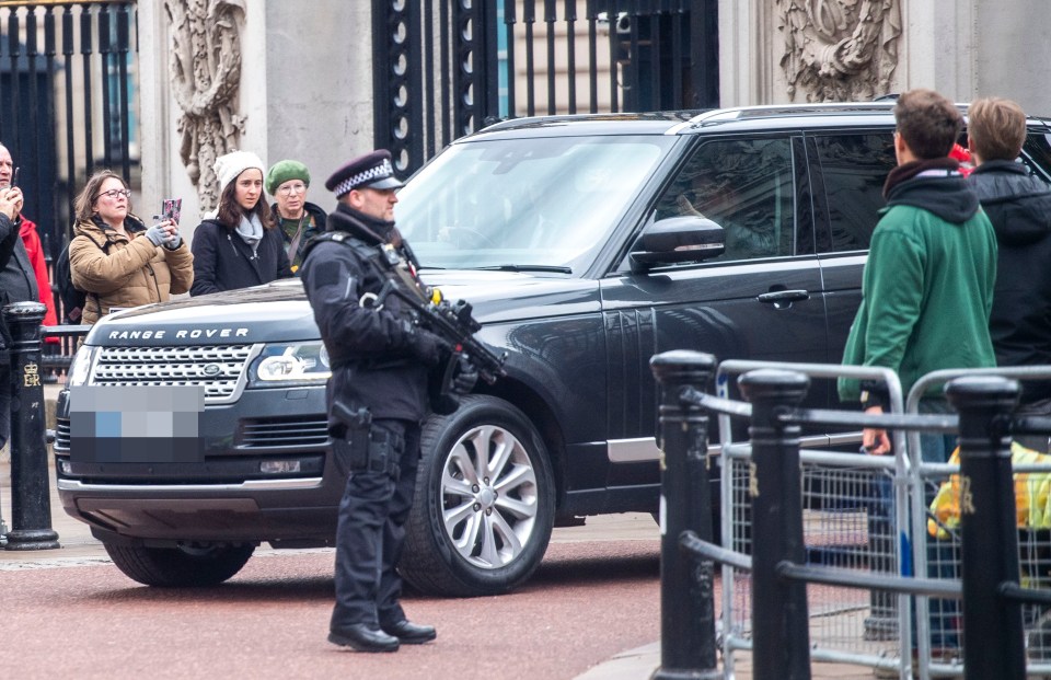  Tourists watch as the prince is driven out of the palace