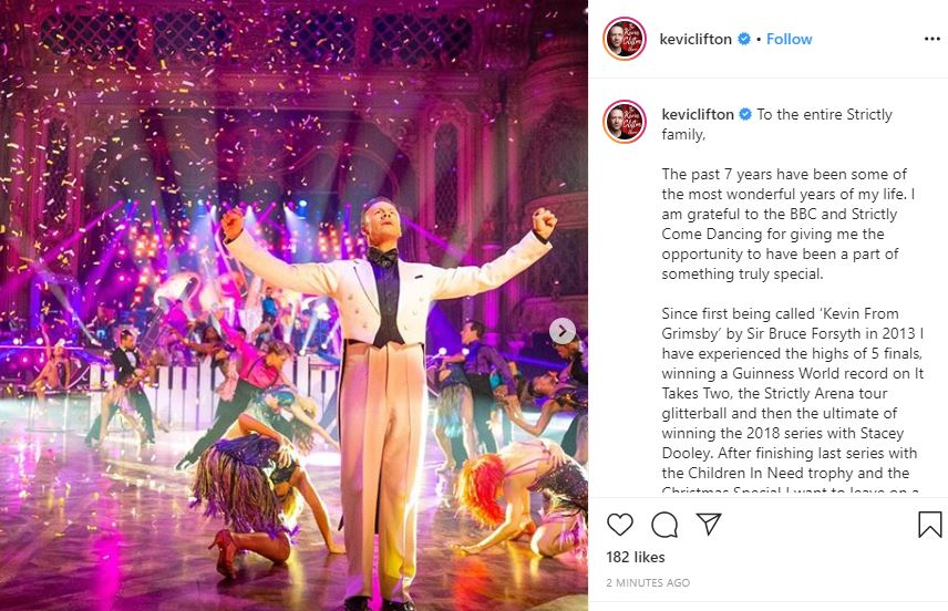  Kevin Clifton shared his news with fans today on Instagram