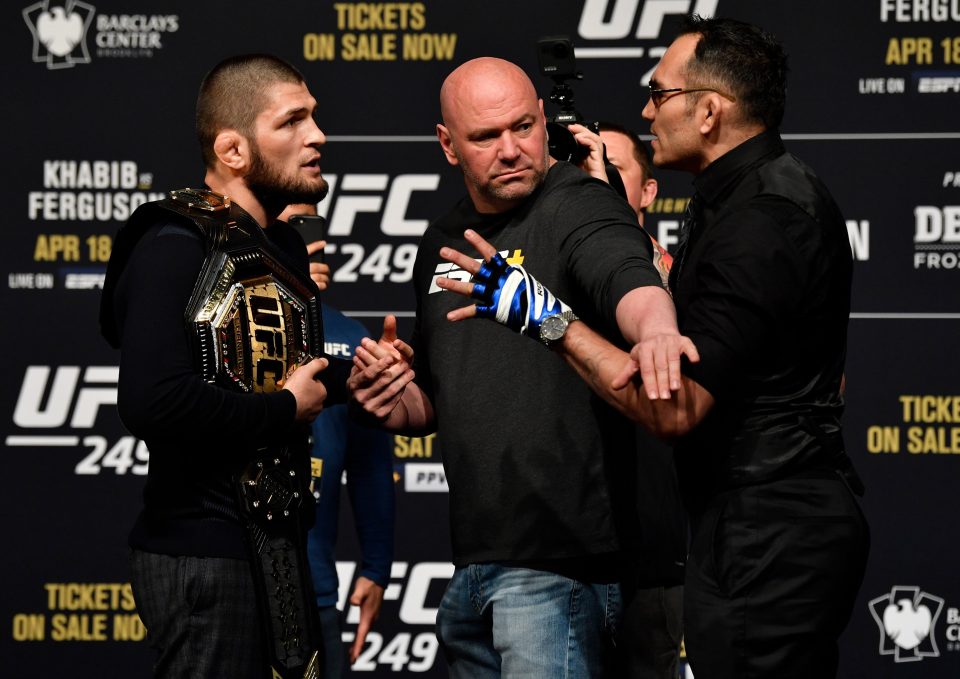  UFC chief Dana White separates Khabib Nurmagomedov and Tony Ferguson ahead of their UFC 249 clash