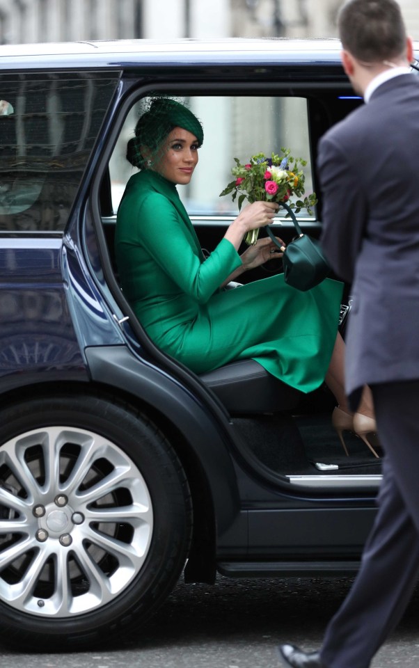 Meghan arrived at Westminster Abbey wearing an Emerald green dress