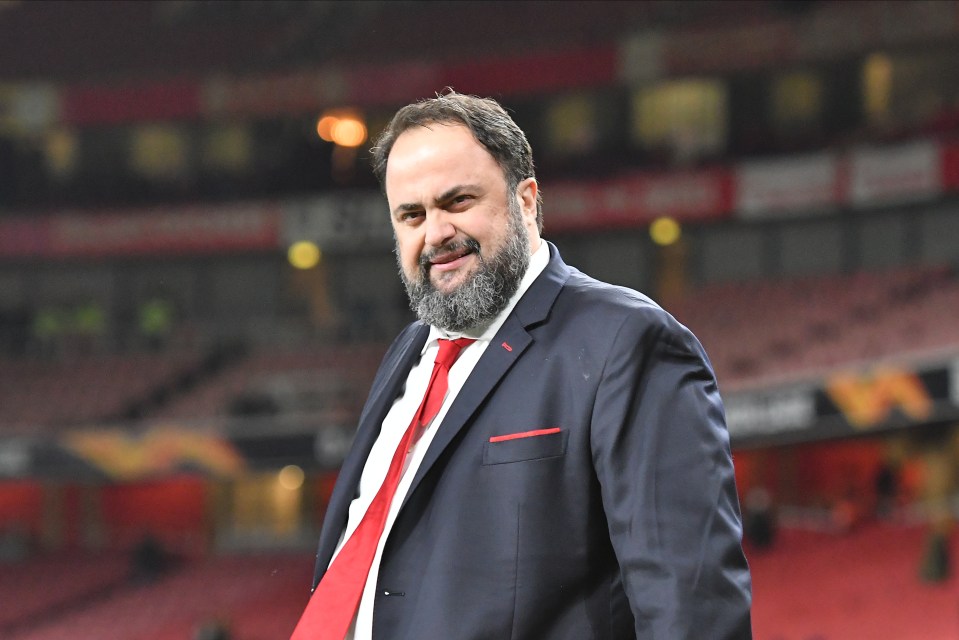 Man City vs Arsenal has been postponed over coronavirus fears after Olympiacos owner Evangelos Marinakis (pictured at the Emirates) tested positive