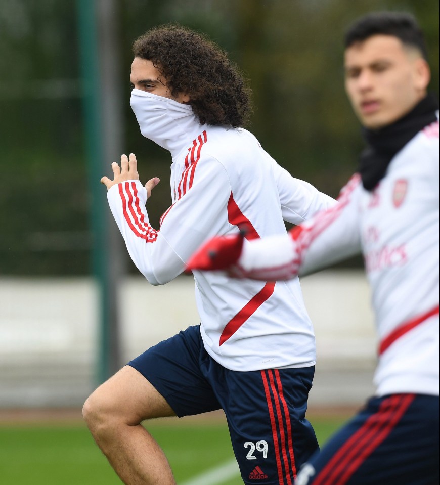 Matteo Guendouzi trains with his face covered ahead of the clash, which will now be rearranged