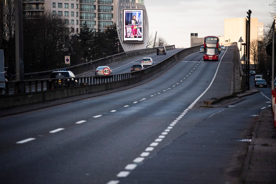  Light traffic on the A40 Westway heading in to central London the morning after PM Boris Johnson announced further measures to tackle