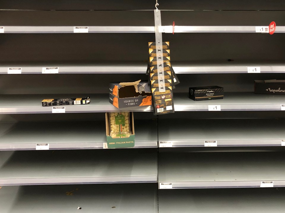  Empty shelves at a branch of Asda in Leeds