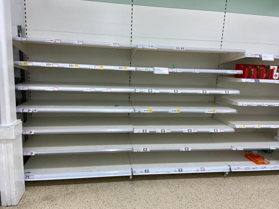  Empty shelves at a branch of Tesco in East London