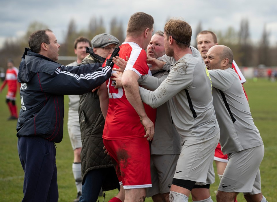 Daniel Wright and Adam Waclawczyk squared up to each other during the lively encounter