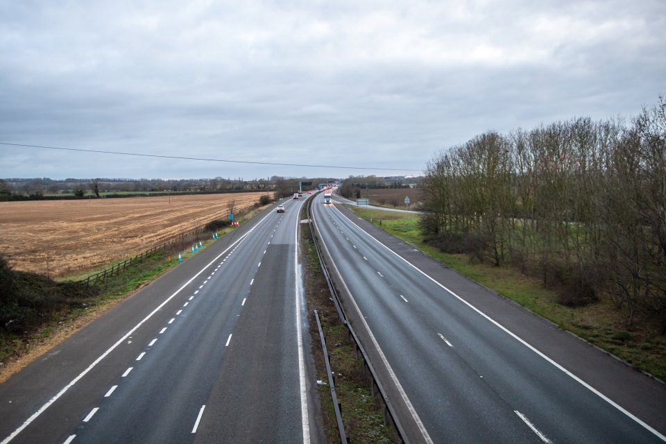  Deserted roads near to Cambridge show the effect of thousands of people working from home