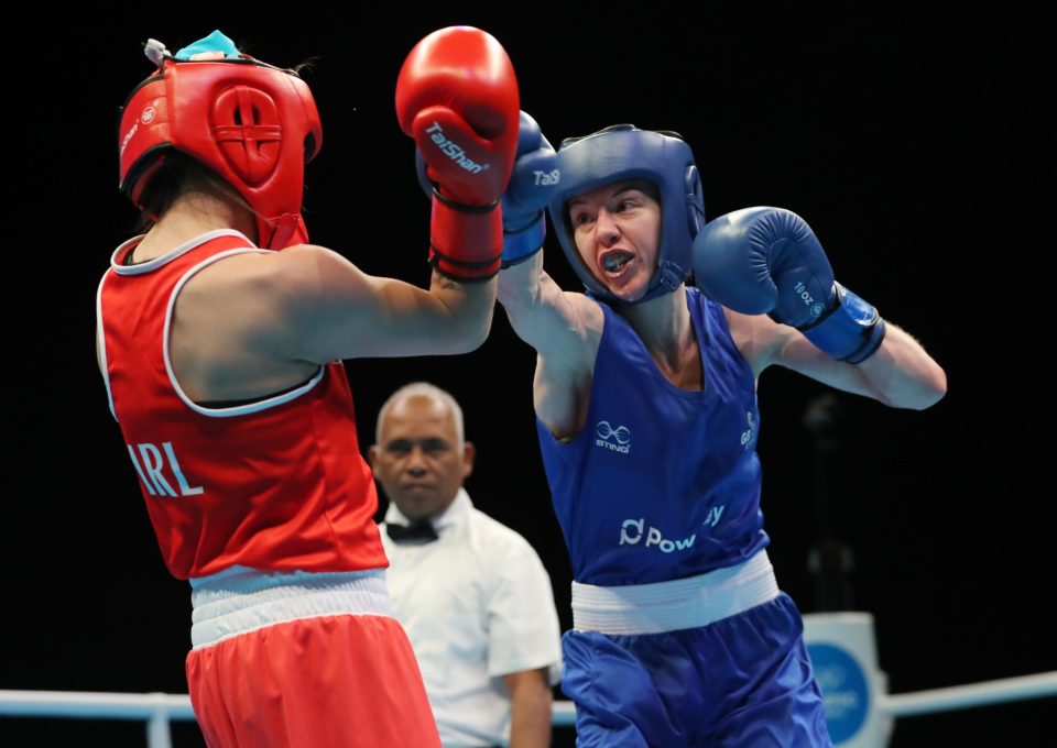  Charley-Sian Davison, in blue, won her Tokyo 2020 Qualifier against Carly McNaul