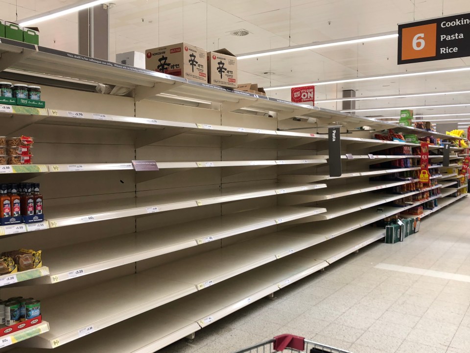  Empty pasta shelves in Sainsbury's in Calcot, near Reading, as panic buying continues