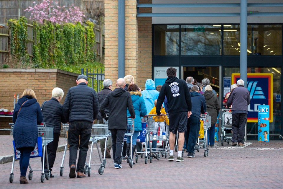 Shoppers were waiting to go into the Aldi in Ely, Cambs, on Thursday morning