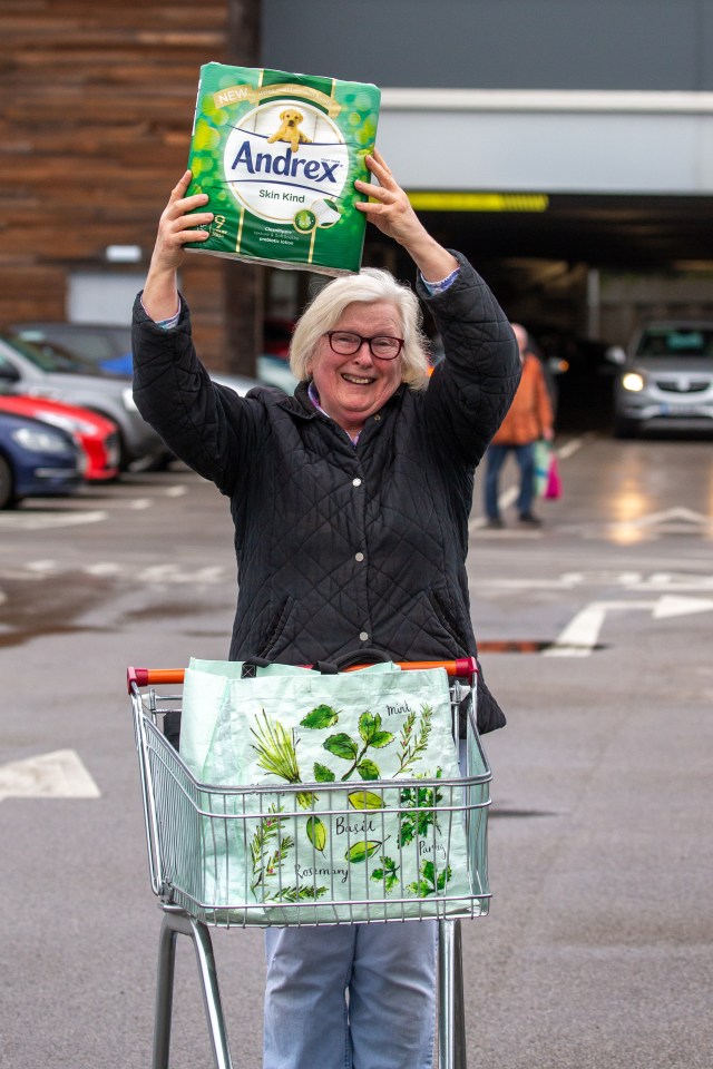 Vija Partly, 71, managed to get the last pack off toilet roll after it sold out in 15 minutes when the Sainsbury’s store in Ely, Cambs, opened this morning for “pensioner hour”