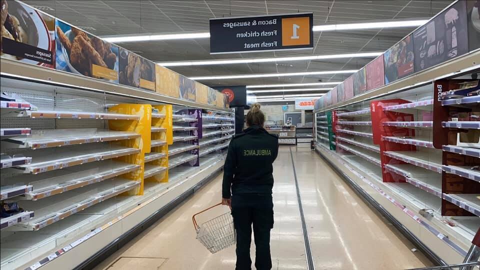  This picture has been circulating online of a paramedic looking at empty shelves - it is not known exactly where or when it was taken