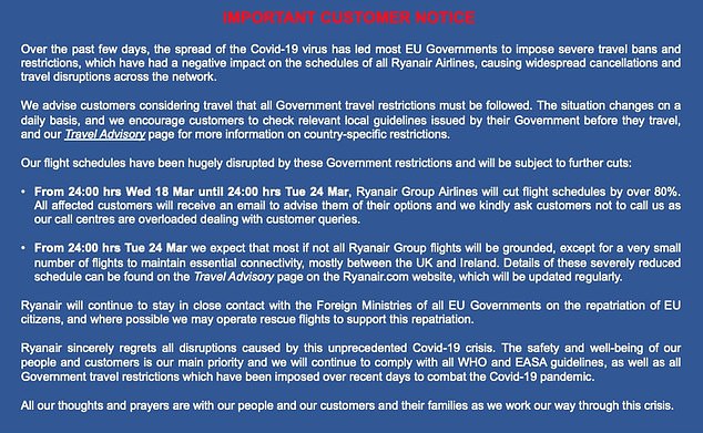  Ryanair offered their customers 'thoughts and prayers'