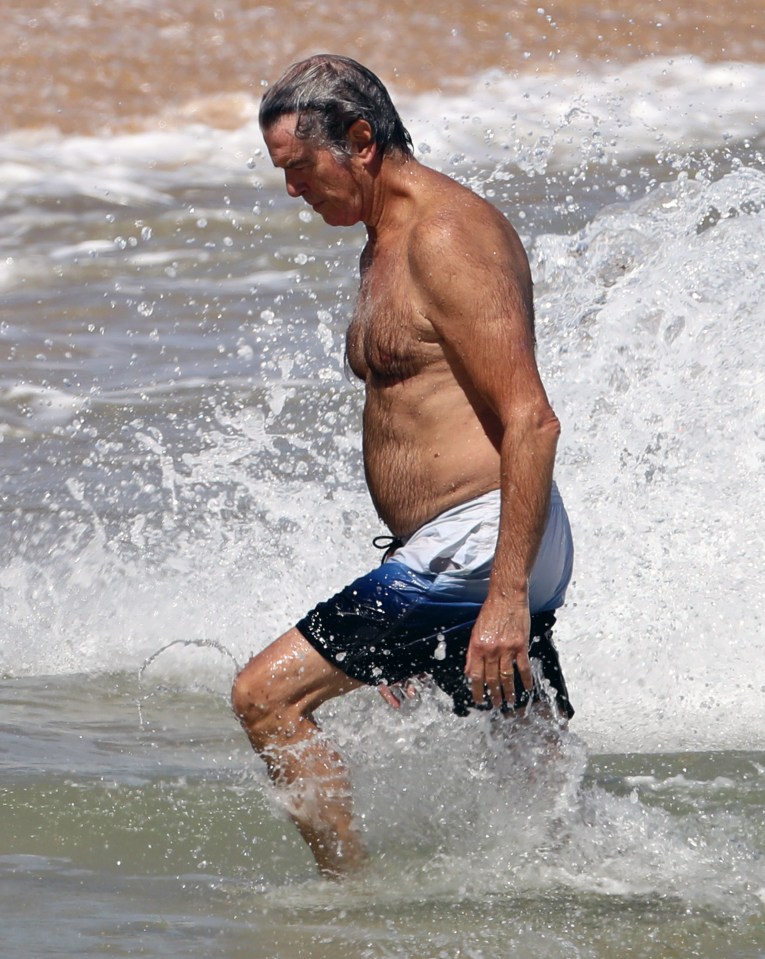  Pierce Brosnan exits from the sea while on holiday