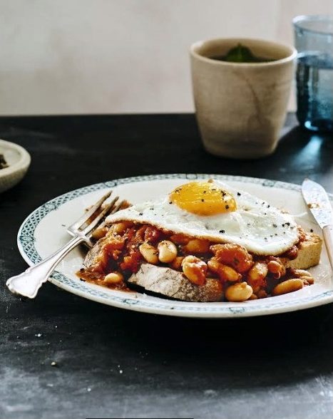  Why not try this gourmet beans on toast with an egg?