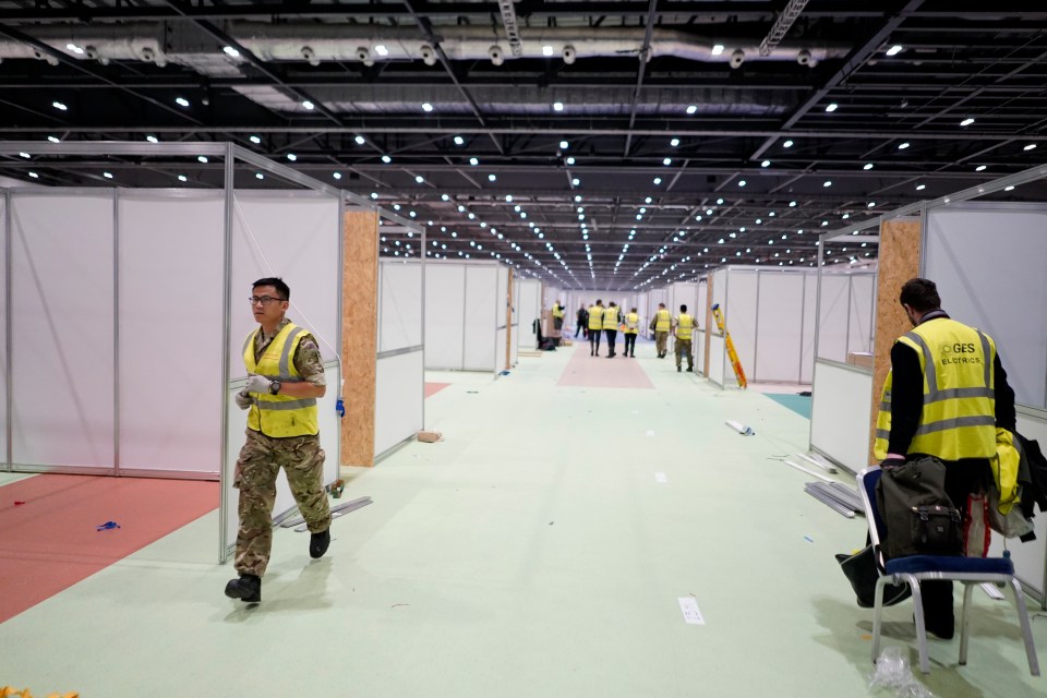  Workers are rapidly setting up the hospital - set to be ready within days