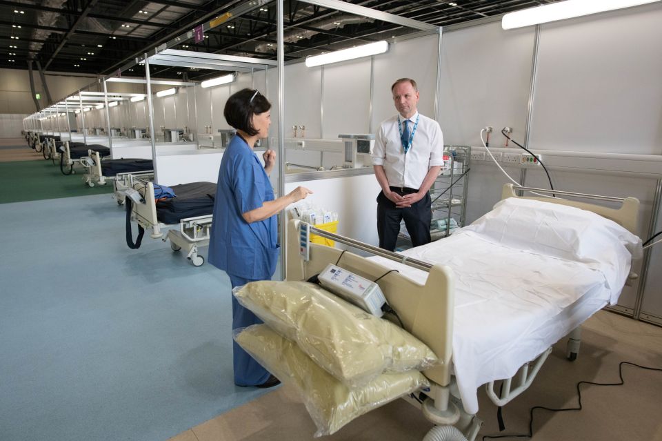 NHS England's chief executive Simon Stevens during a visit to the new Nightingale hospital.