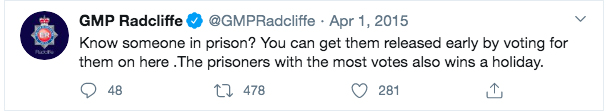  This was the offending tweet sent out by Greater Manchester Police's Radcliffe account