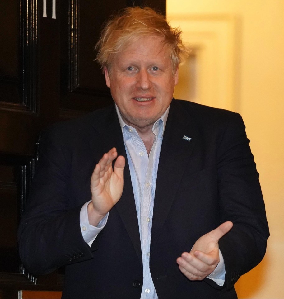 Boris applauds for the NHS on Thursday night- where he was last seen in public