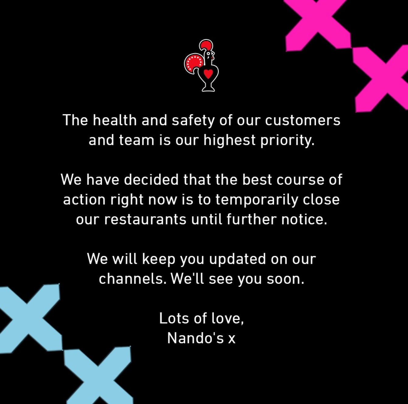  Nando's posted the following statement on its Facebook page