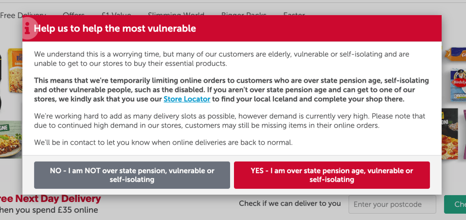  Shoppers are met with this message on the website