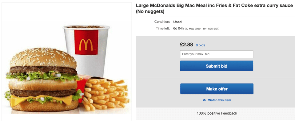  One seller is also trying to flog an large Big Mac meal online