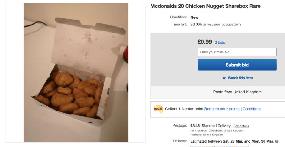  Boxes of 20 chicken nuggets are also for sale online