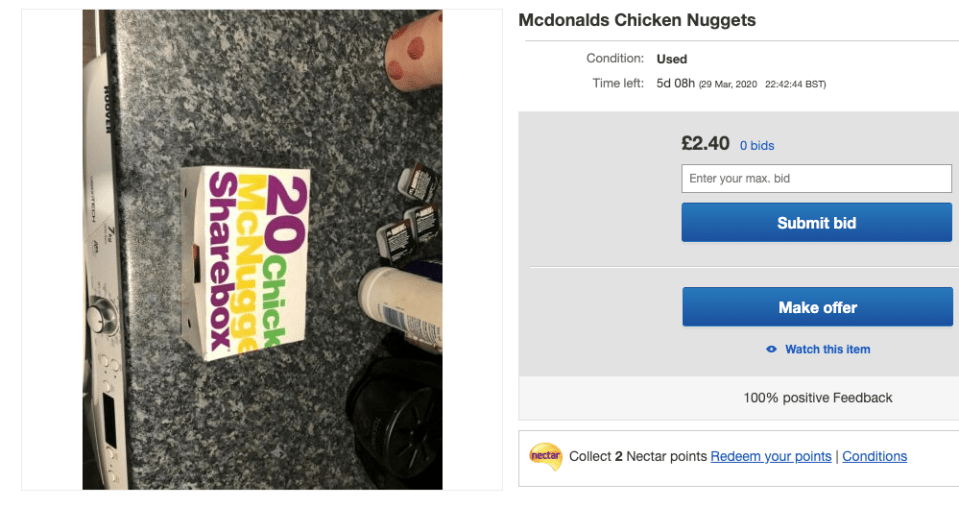  One seller claimed their box of 20 chicken McNuggets has been "used" and is missing six