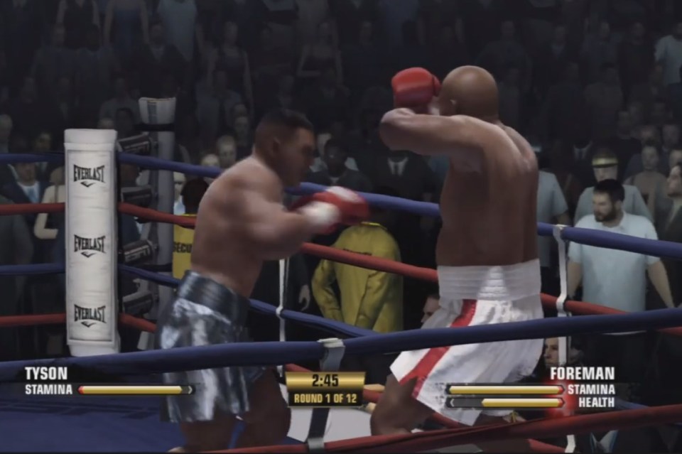 George Foreman tried to cover up by but left himself exposed againt the blitzing precision of Mike Tyson