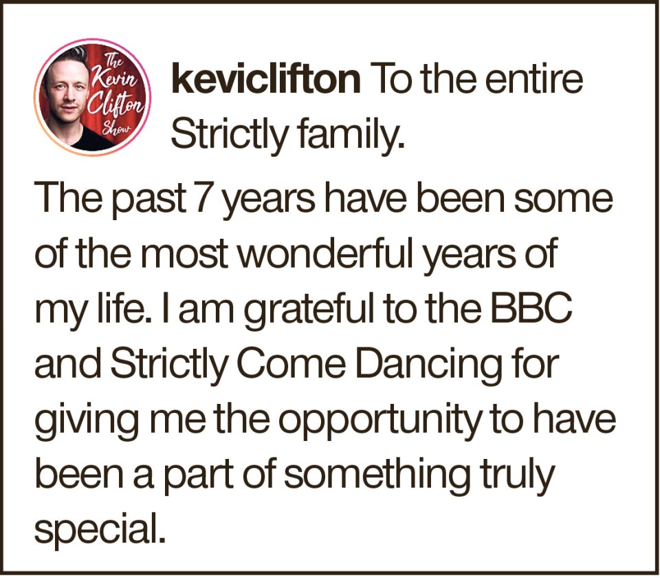  Kevin thanked the BBC for the opportunity Strictly gave him