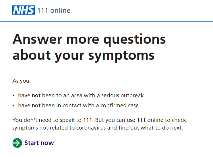 The NHS 111 service is turning people away with coronavirus symptoms unless they have been to high-risk countries