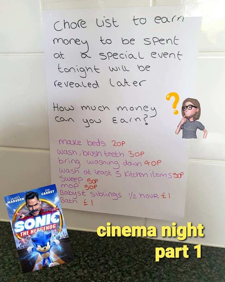 One mum bribed her kids into doing their chores with an at-home cinema night, with the kids earning money for chores so they can 'pay' for entry and snacks