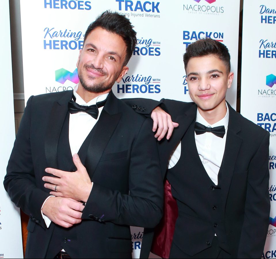  Peter with lookalike son Junior at a charity fundraiser in London last year