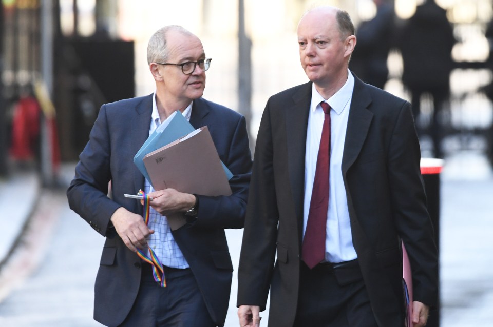  Chief Medical Officer for England Chris Whitty (right) and Chief Scientific Adviser Sir Patrick Vallance (left) arrive in Downing Street