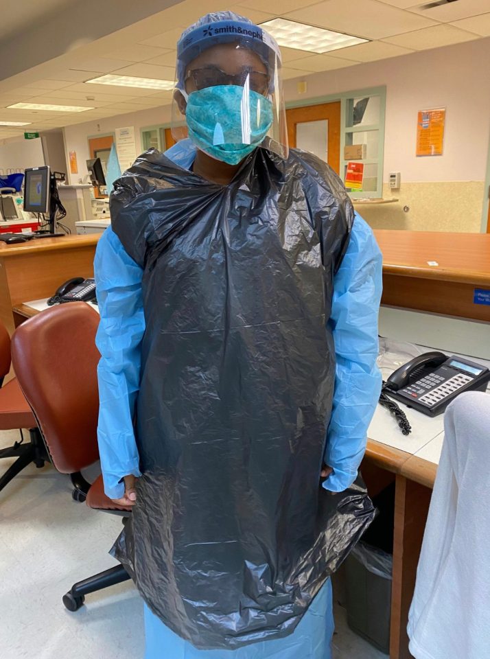  Nurses were pictured earlier last year using clinical waste bags as PPE