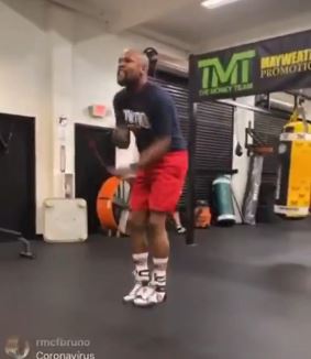 Despite the coronavirus lockdowns, Mayweather is making sure he gets the permitted exercise