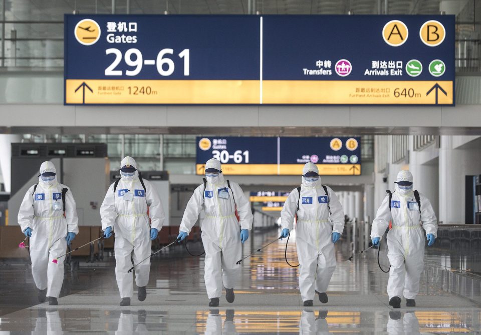  The airport shown being sprayed with disinfectant ahead being re-opened