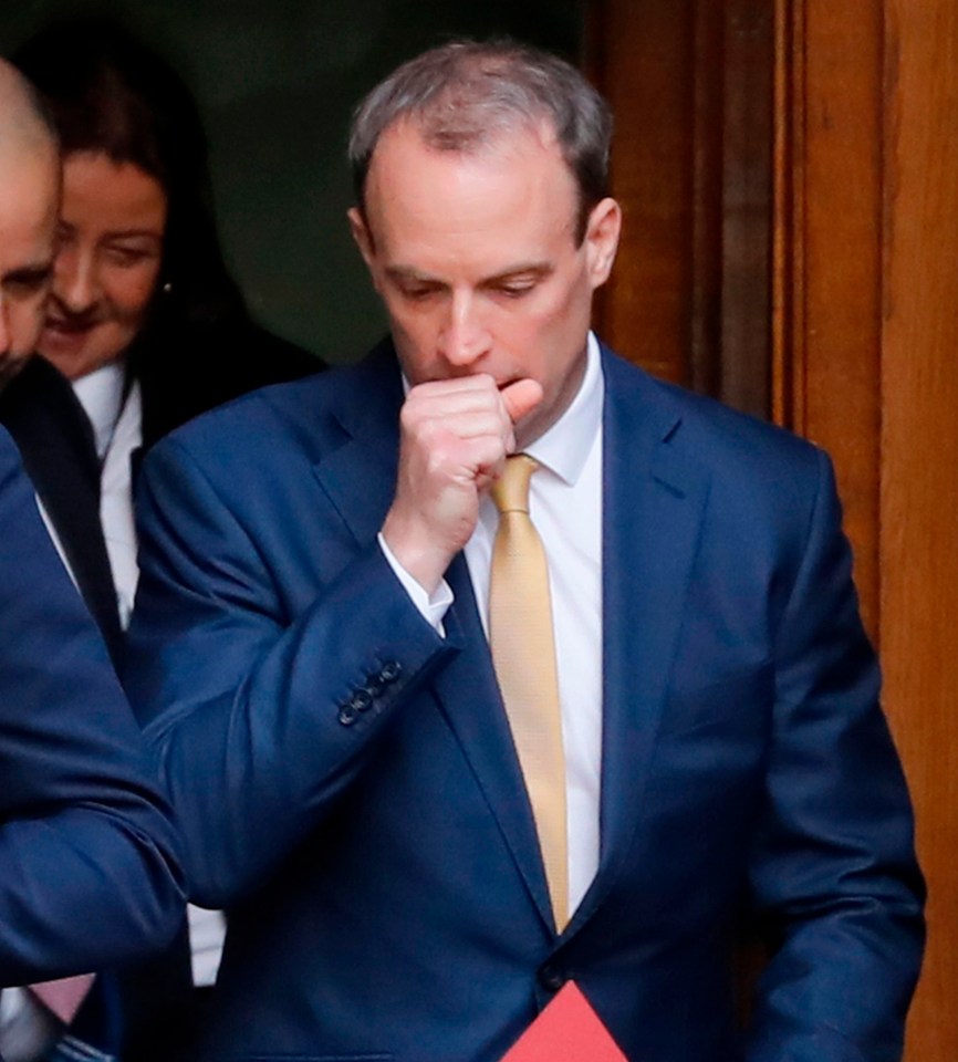 Dominic Raab appeared to cough this morning as he left for his first meeting in charge