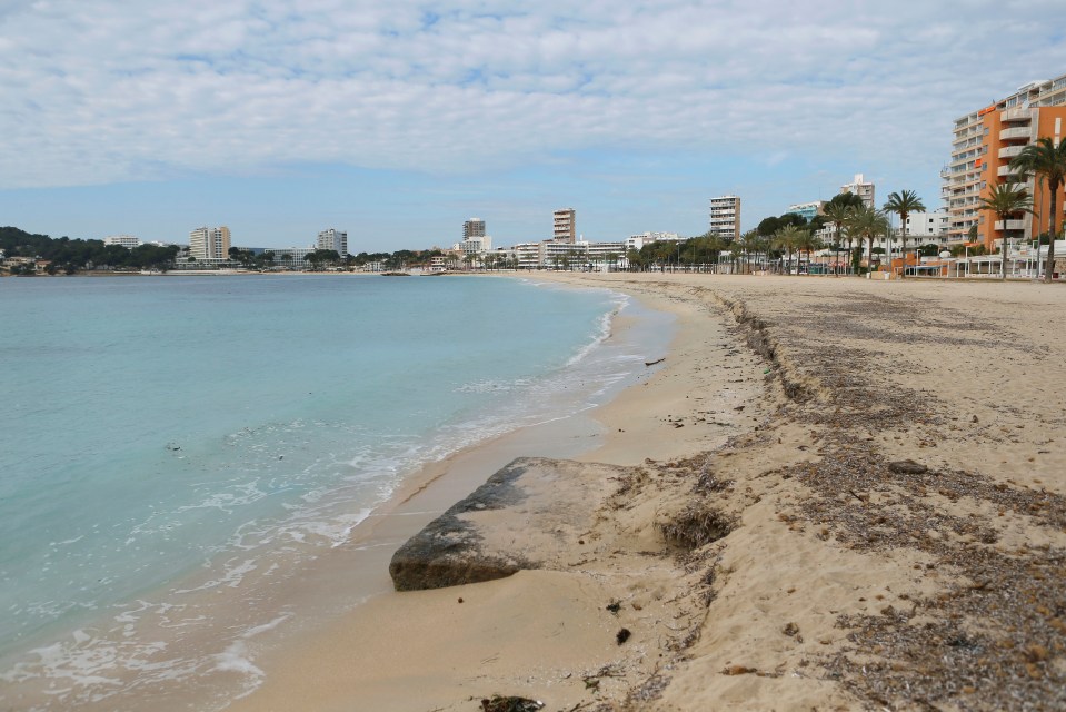 A beach in Magaluf sits empty thanks to the coronavirus lockdown 